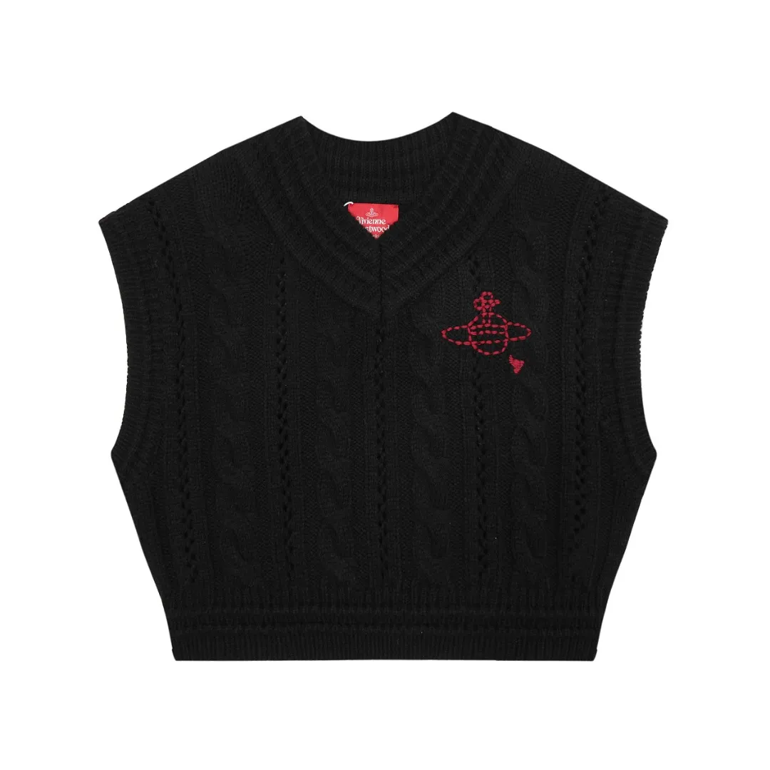 vivienne west wood West Queen Vivian Saturn New Retro "Unisex" Hollow Knitted Sweater Wool Vest 2024 Spring Latest Size: S -M- L Color: Apricot Black